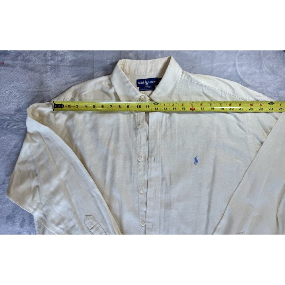 Ralph Lauren Mens XL Blake Button Down Shirt Cream Cotton Linen Relaxed Fit - Picture 3 of 14